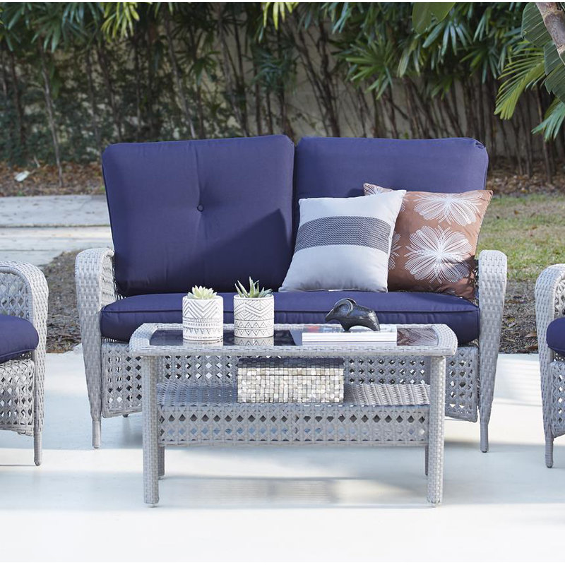 Highland Dunes Edwards 2 Piece Rattan Sofa Seating Group with Cushions